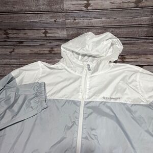 Columbia‎ Sportswear Lightweight Hooded Windbreaker Jacket White Gray XL